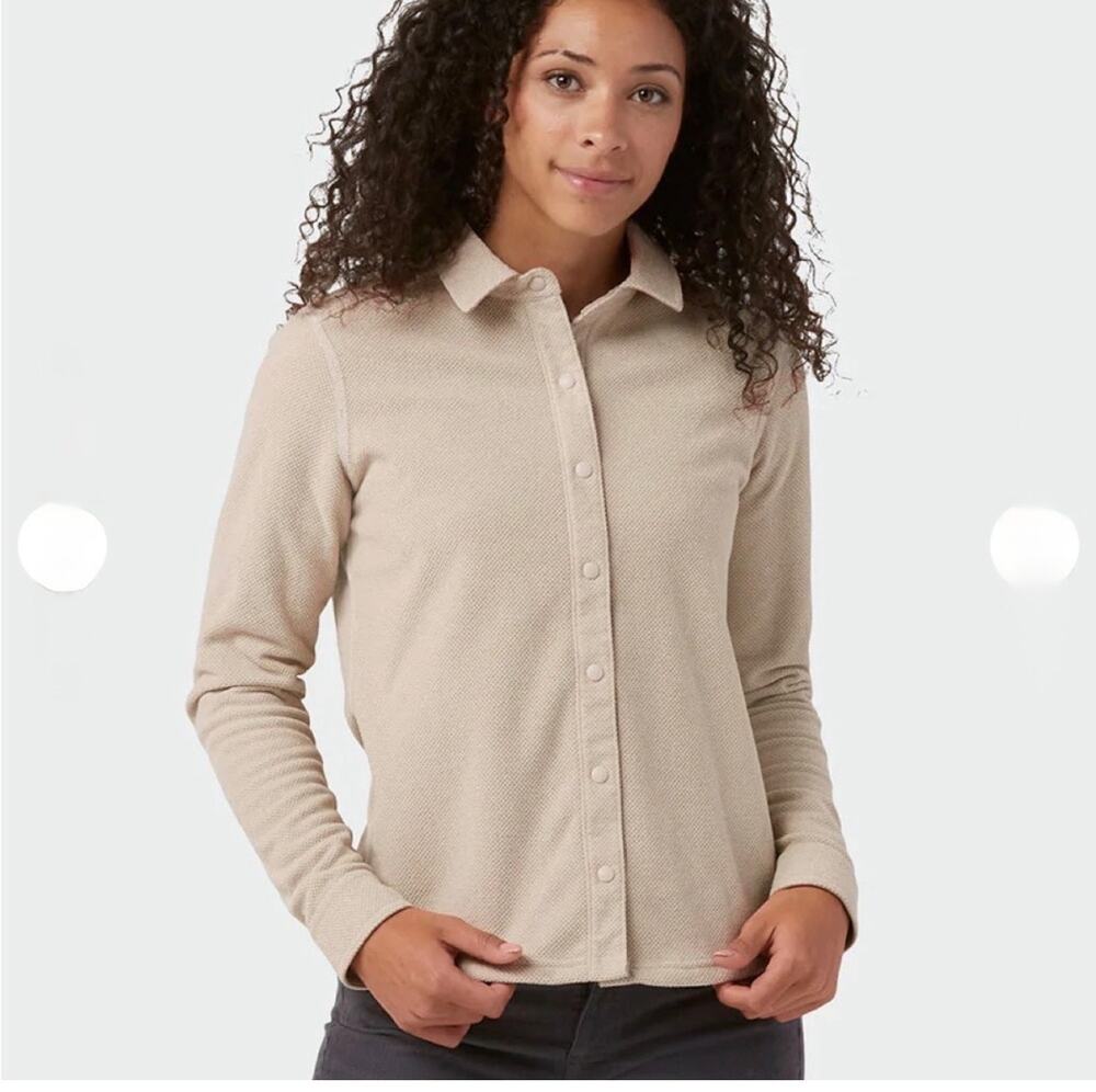 STIO Women's Thermop Fleece Snap Button Shirt Cream, Size Large